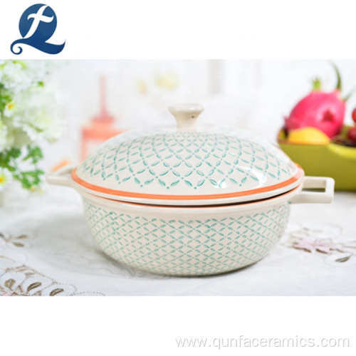 Round Customized Hand Painting Ceramic Pot With Lid